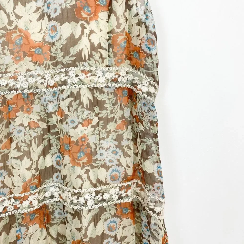 Sundance Sheer Floral Panel Lace Tiered Dress Embroidered Mesh Sleeveless Summer - Picture 4 of 12